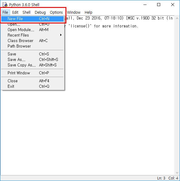 그림 ‎3 3 IDLE에서 New File 클릭